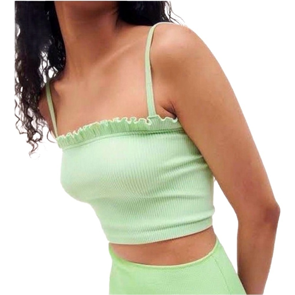NWT Zara Light Green ribbed ruffle sleeveless crop top, size Xs/S